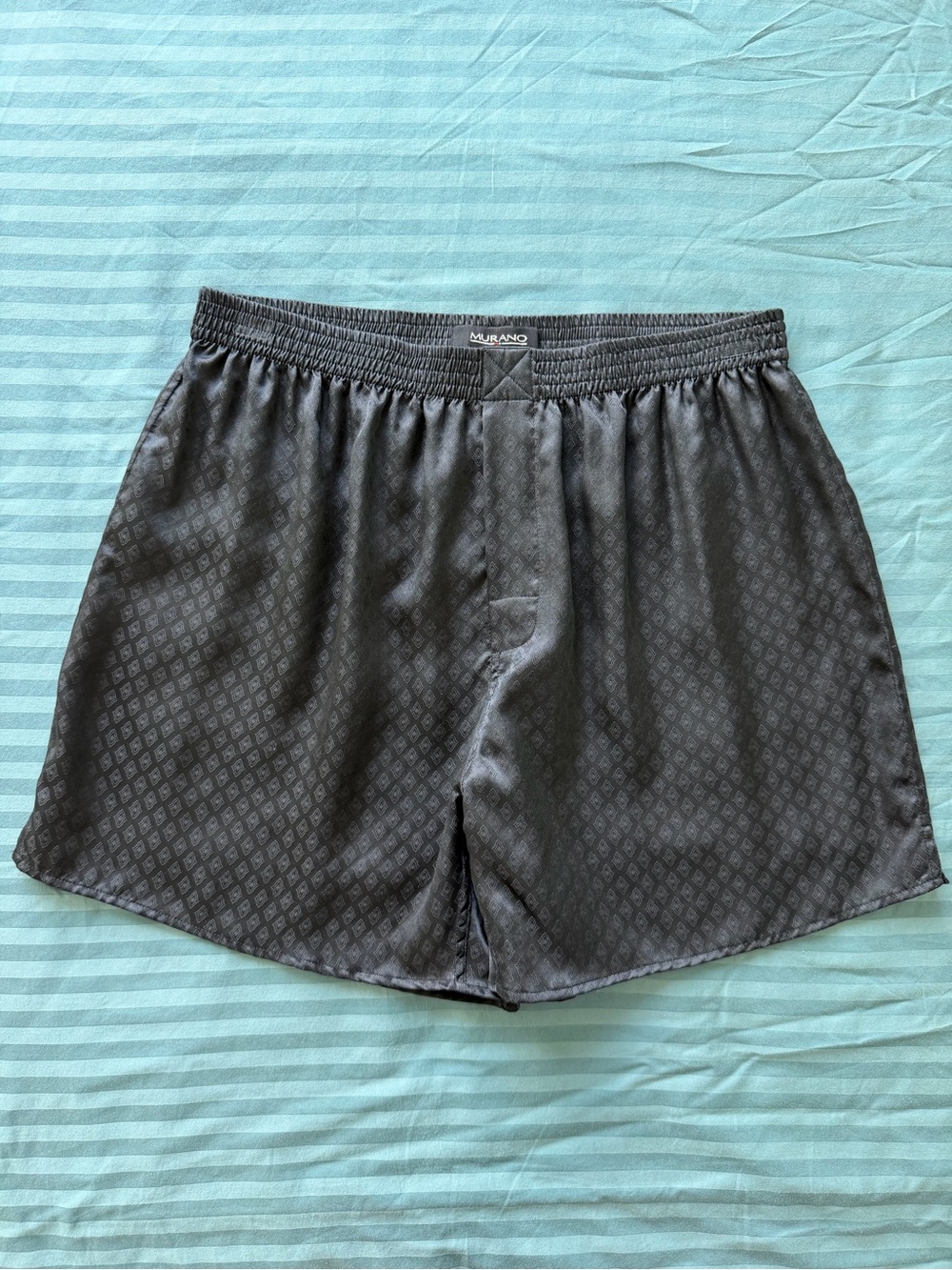 Murano Men’s 100% Silk Boxer Shorts Charcoal Jacquard Size M NWT